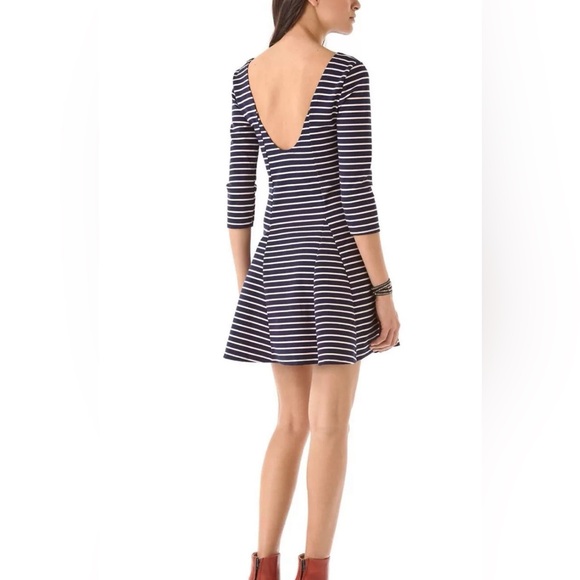 Free People Navy Peachy Cream Striped Lace Appliqué Open Back Mini Dress Size S - Picture 3 of 12